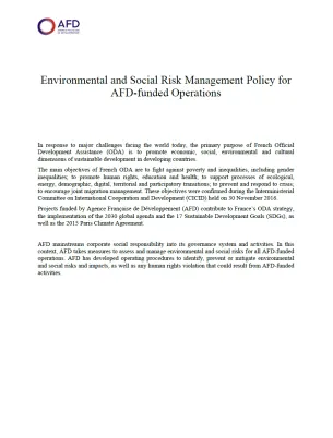 Politique de maîtrise des risques environnementaux et sociaux liés aux opérations financées par l’AFD