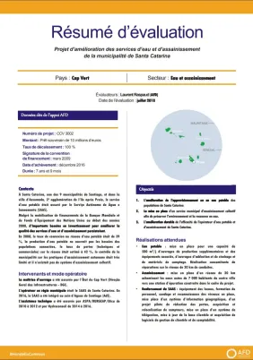 Résumé d'évaluation - Projet d’amélioration des services d’eau et d’assainissement de la municipalité de Santa Catarina