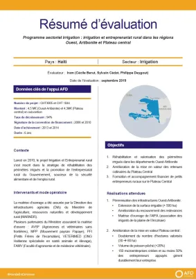 Résumé d'évaluation - Programme sectoriel irrigation et entrepreneuriat rural dans les régions Ouest, Artibonite et Plateau central, Haïti