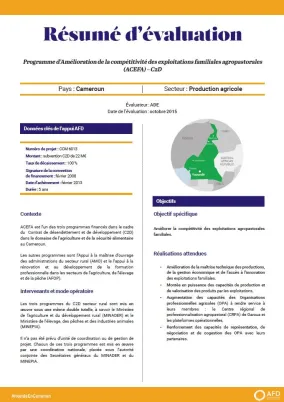 Résumé d'évaluation - Programme d’amélioration de la compétitivité des exploitations familiales agropastorales (ACEFA), Cameroun