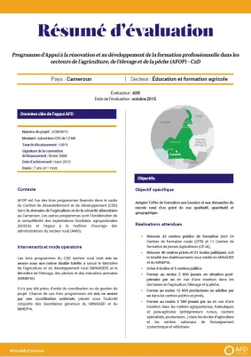 Résumé d'évaluation - Programme d’appui à la rénovation et au développement de la formation professionnelle dans les secteurs de l’agriculture, de l’élevage et de la pêche (AFOP), C2D, Cameroun
