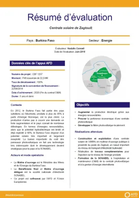 Résumé d'évaluation - Centrale solaire de Zagtouli, Burkina Faso