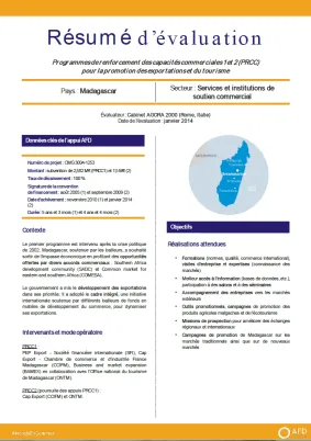 Résumé d'évaluation - Programmes de renforcement des capacités commerciales 1 et 2 (PRCC) pour la promotion des exportations et du tourisme, Madagascar CMG3004-1253