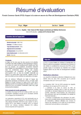 Résumé d'évaluation - Fonds commun santé (FCS) d’appui à la mise en oeuvre du Plan de développement sanitaire (PDS) au Niger