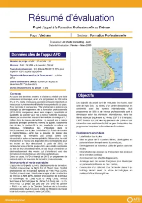 Résumé d'évaluation - Projet d’appui à la formation professionnelle au Vietnam