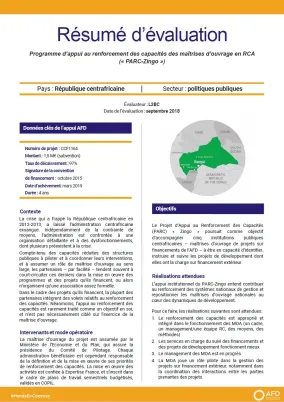 Programme d’appui au renforcement des capacités des maîtrises d’ouvrage en RCA (« PARC-Zingo »)
