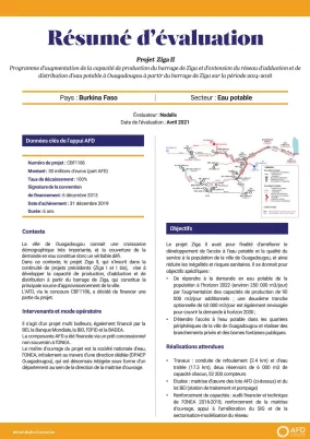 Résumé d'évaluation - Projet Ziga II, Burkina Faso CBF1186