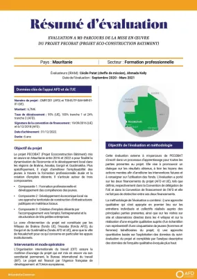 Résumé d'évaluation - Évaluation à mi-parcours du projet PECOBAT en Mauritanie CMR1201