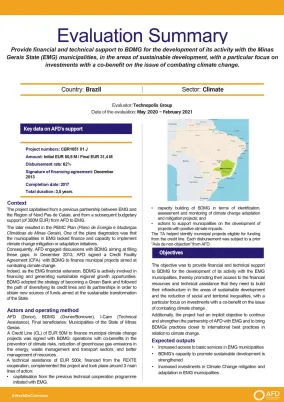 Evaluation Summary - Financial and Technical Support to BDMG for the Development of its Activity with the Minas Gerais State (EMG) Municipalities CBR1051