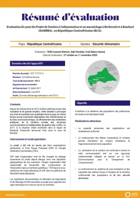 Résumé d'évaluation - Soutien à l’alimentation et au maraîchage à Berberati et à Bambari (SAMBBA) CCF1177