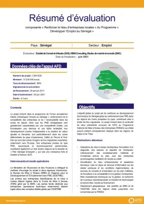 Résumé d'évaluation - Composante « Renforcer le tissu d'entreprises locales » du programme « Développer l’emploi au Sénégal » CSN1509
