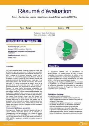 Résumé d'évaluation - Gestion des eaux de ruissellement dans le Tchad sahélien (GERTS) - CTD1216