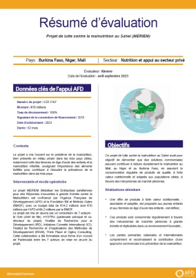 Evaluation du Projet de lutte contre la malnutrition au Sahel (MERIEM) AFD