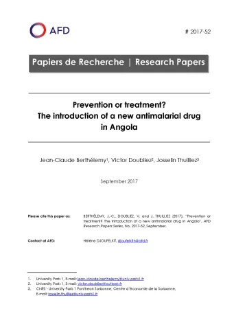 Prevention or treatment? The introduction of a new antimalarial drug in Angola_couverture