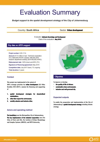 Evaluation Summary - Budget support to the spatial development strategy of the City of Johannesburg
