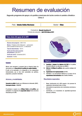 Resumen de evaluación - Segundo programa de apoyo a la política mexicana de lucha contra el cambio climático (Clima 2)