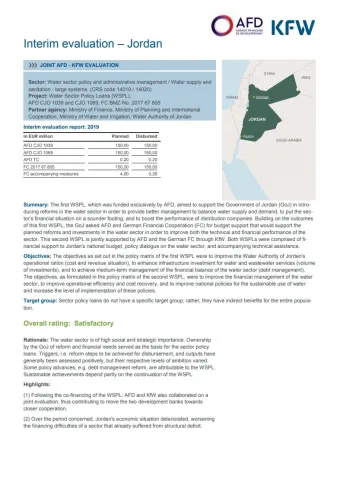 Joint interim evaluation of the water sector policy loan in Jordan
