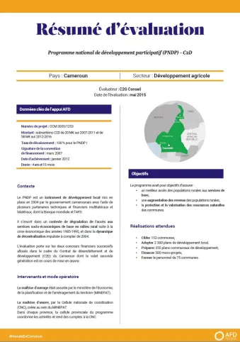 Résumé d'évaluation - Programme national de développement participatif, Cameroun