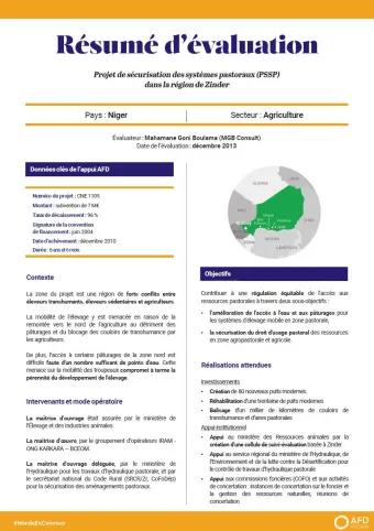 Résumé d'évaluation - Projet de sécurisation des systèmes pastoraux (PSSP) dans la région de Zinder, Niger