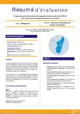 Résumé d'évaluation - Programmes de renforcement des capacités commerciales 1 et 2 (PRCC) pour la promotion des exportations et du tourisme, Madagascar CMG3004-1253