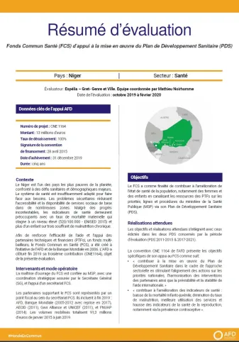Résumé d'évaluation - Fonds commun santé (FCS) d’appui à la mise en oeuvre du Plan de développement sanitaire (PDS) au Niger