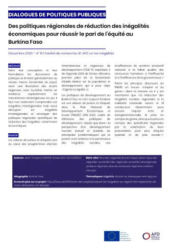 Dialogues de politiques publiques sur les politiques régionales de réduction des inégalités économiques pour réussir le pari de l’équité au Burkina Faso