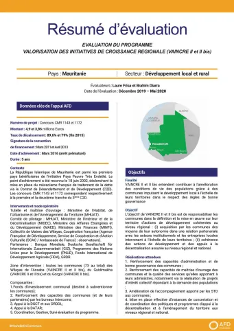 Résumé d'évaluation - Programme Valorisation des initiatives de croissance régionale (Vaincre II), Mauritanie