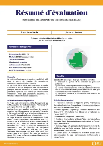Résumé d'évaluation - Appui à la démocratie et à la cohésion sociale en Mauritanie (PADCS) CMR1196