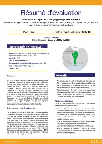 Résumé d'évaluation - Trois projets au Sénégal (PASME 1), Bénin (PASMI) et Centrafrique mis en œuvre dans le cadre de l’engagement Muskoka  (CBJ1191-CCF1157-CSN1366)