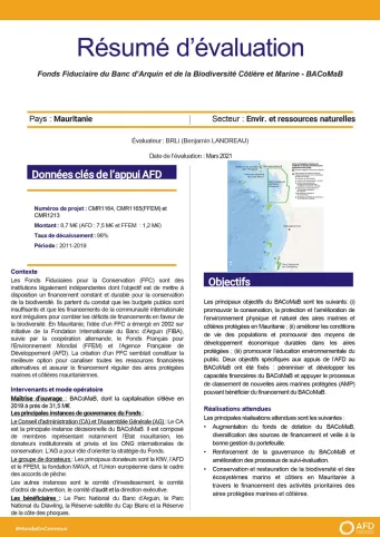 Résumé d'évaluation - Fonds fiduciaire du banc d'Arquin et biodiversité côtière et marine (BACoMaB) CMR1164/CMR1213