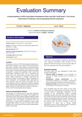 Evaluation Summary -  AFD’s Fiscal Reform Development Policy Loan (DPL Fiscal) to the Government of Indonesia CID1064-CID1071-CID1088