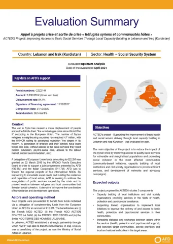 Evaluation Summary - ACTED’S Project: Improving Access to Basic Social Services Through Local Capacity Building, Lebanon and Iraq, CZZ1244