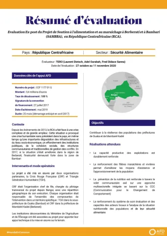 Résumé d'évaluation - Soutien à l’alimentation et au maraîchage à Berberati et à Bambari (SAMBBA) CCF1177