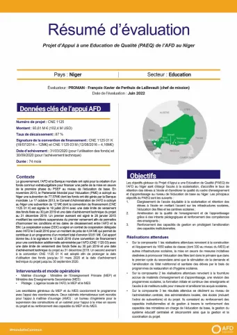 Résumé d'évaluation - Appui à une éducation de qualité (PAEQ) au Niger - CNE1125