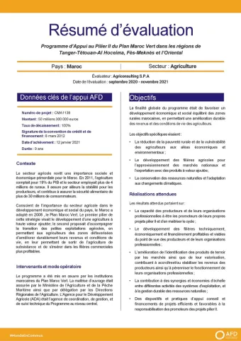 Résumé d’évaluation - Programme d’appui au pilier II du Plan Maroc vert