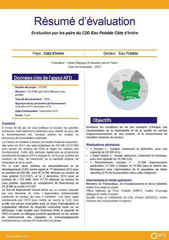 Programme C2D eau potable, à Abidjan en Côte d’Ivoire