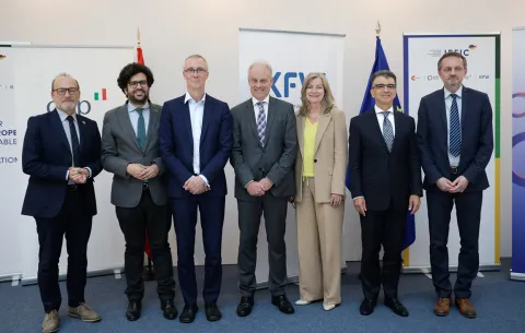 HLM with DG INTPA and DG NEAR in Brussels, June 2024. From the left: Rémy Rioux, Antón Leis Garcia, Koen Doens, Gert Jan Koopman, Christiane Laibach, Paolo Lombardo, Tomasz Robaczyński